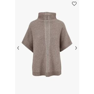 Raffi Taupe Wool & Cashmere Bias Rib Funnel Neck Sweater $255 S